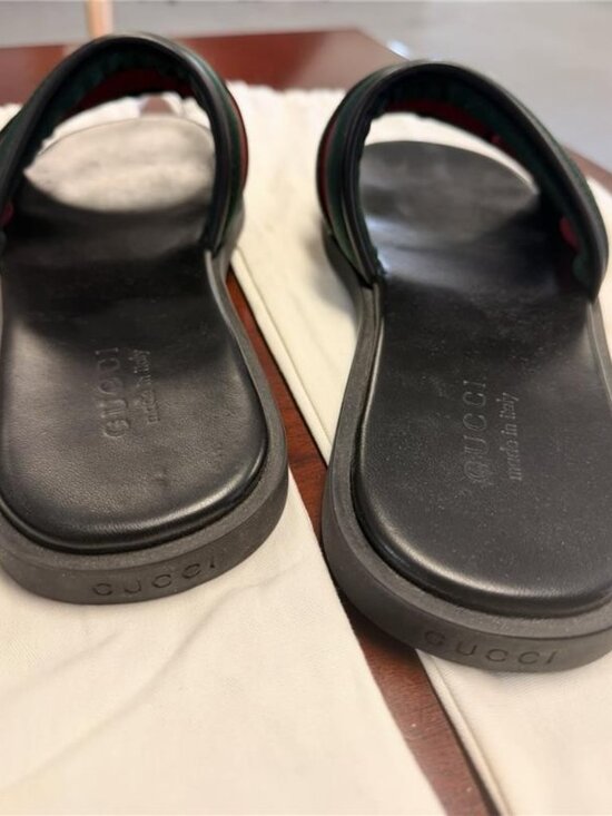 Gucci Men\'s Web Slide Sandals--Black Leather with Signature Stripe main image 8